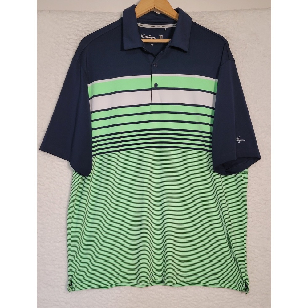 Walter‎ Hagen Mens Polo Shirt Size XL Blue Green Short Sleeve Striped 1472